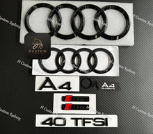 Load image into Gallery viewer, A4 Gloss Black Full Badges Package For Audi A4 B9 40 TFSI 45 TFSI Quattro Exclusive Pack
