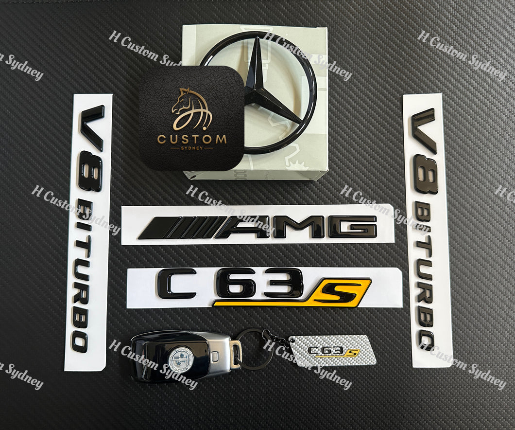 Custom Gloss Black C63S Badges Package For Mercedes C63s W205 C205 A205 S205 2019-2023 Exclusive Pack