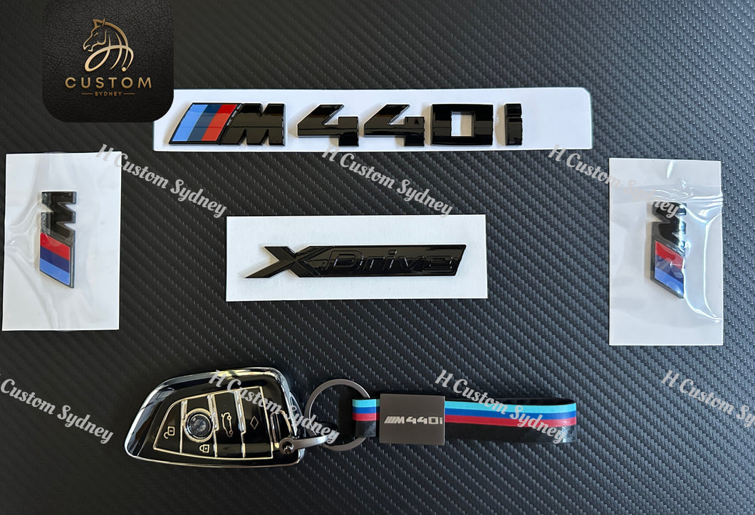 Gloss Black M440i Full Badges Emblem For BMW M440i G22 G23 G26 2019-2024 Exclusive Pack