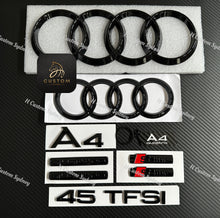 Load image into Gallery viewer, A4 Gloss Black Full Badges Package For Audi A4 B9 40 TFSI 45 TFSI Quattro Exclusive Pack
