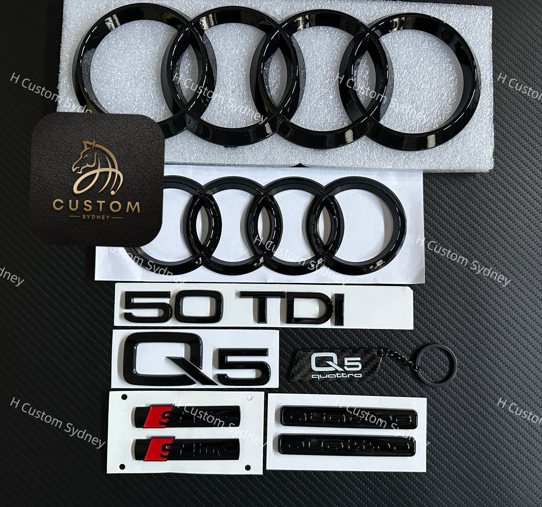 Q5 Gloss Black Full Badges Package For Audi Q5 40TDI 50TDI Exclusive Pack