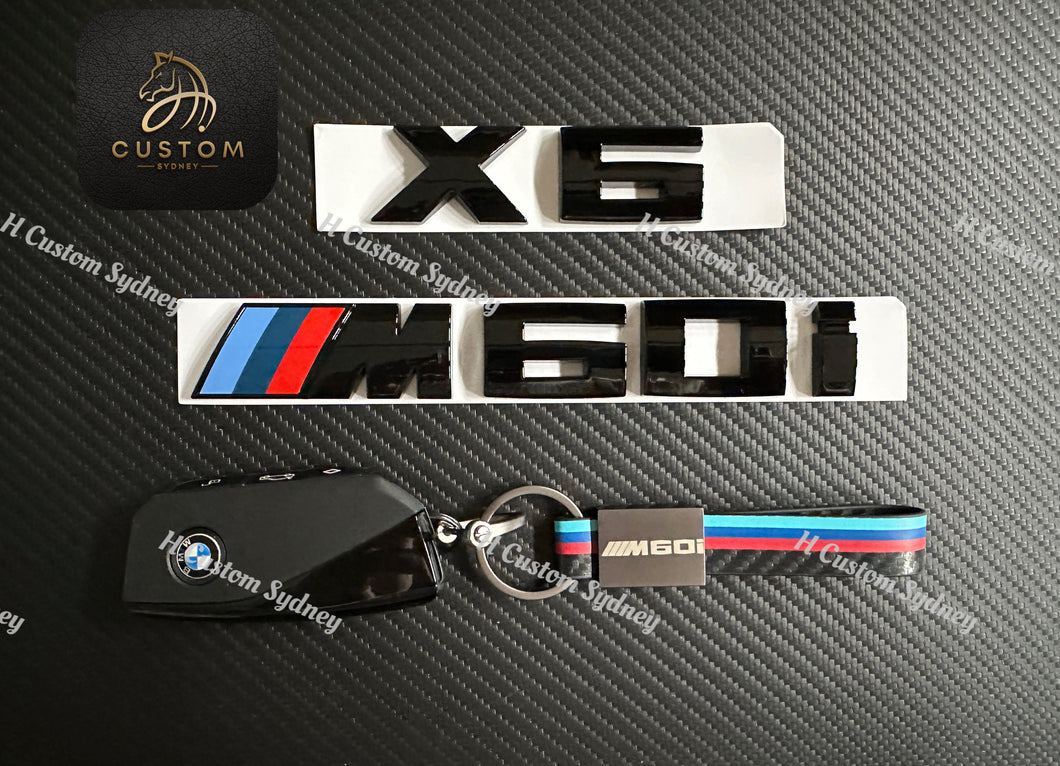 Gloss Black X6 M60i Full Badges Emblem For BMW X6 G06LCI Exclusive Pack