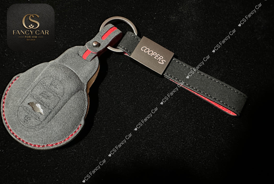 Premium Alcantara Leather Key Fob Cover Case For Mini Cooper S models Custom Made Exclusive Gift