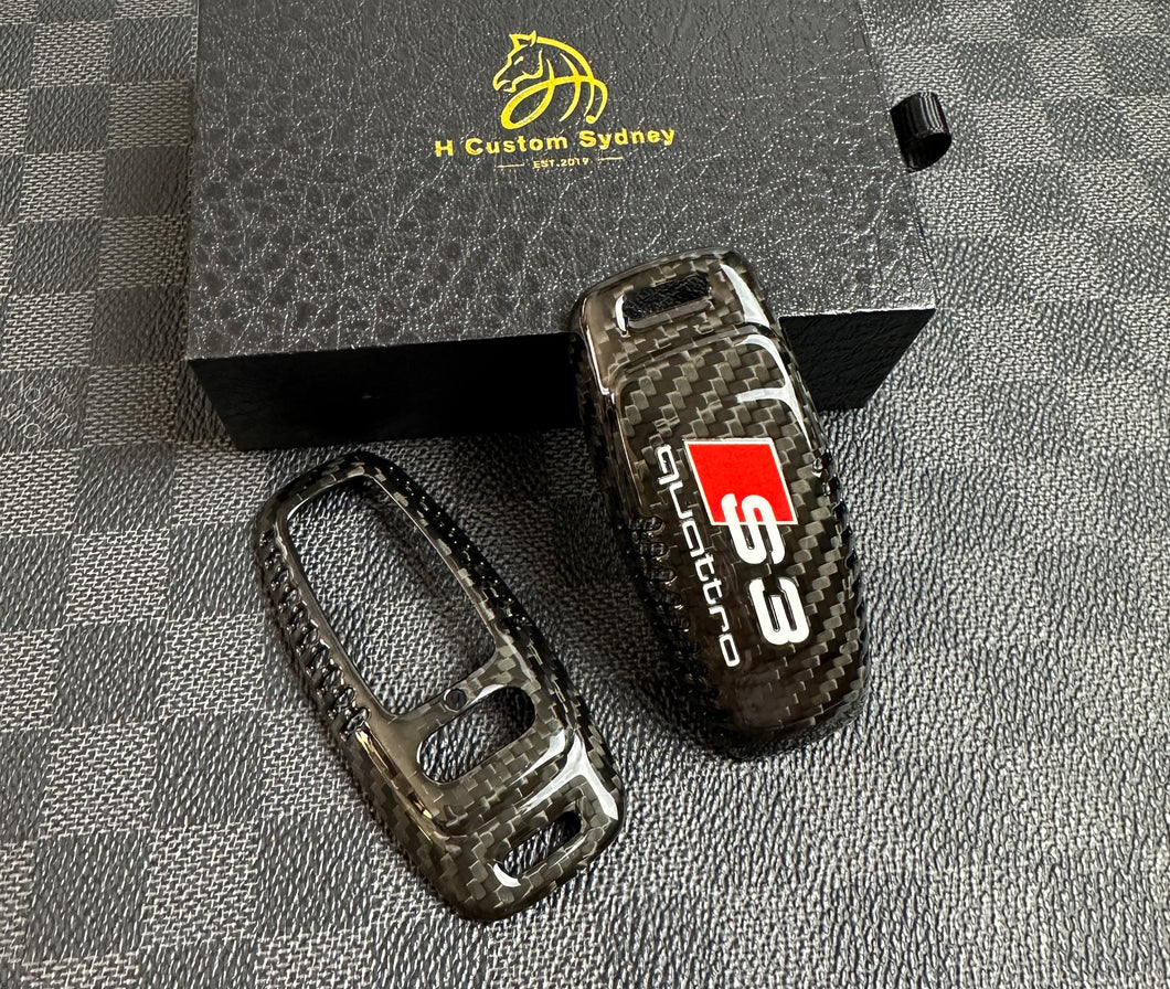 Genuine Carbon Fiber Key Fob Cover Keyring Pack For Audi S3 RS3 GY Model 2021-2023 Exclusive Gift