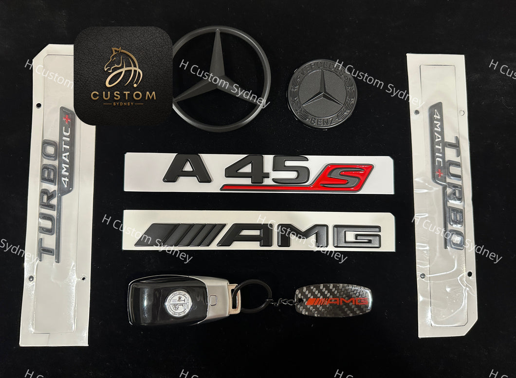 A45S Matte Black Full Badges Emblems Package For Mercedes A45S W177 Exclusive Pack