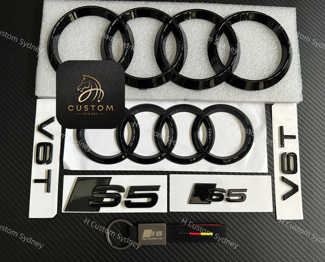 S5 Gloss Black Badges Package For Audi S5 8T 2013-2016 Full Blacked Out Exclusive Pack