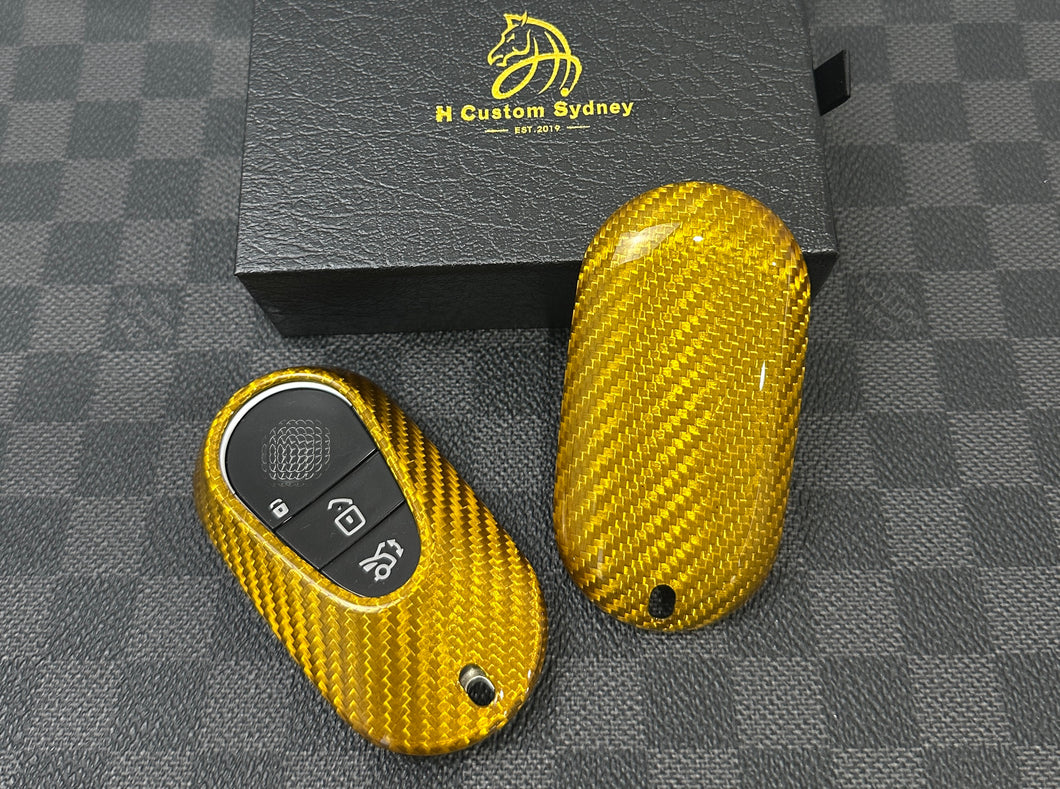 Luxury Carbon Fiber Key Fob Cover Case For Mercedes Maybach Brabus Exclusive Gold Edition