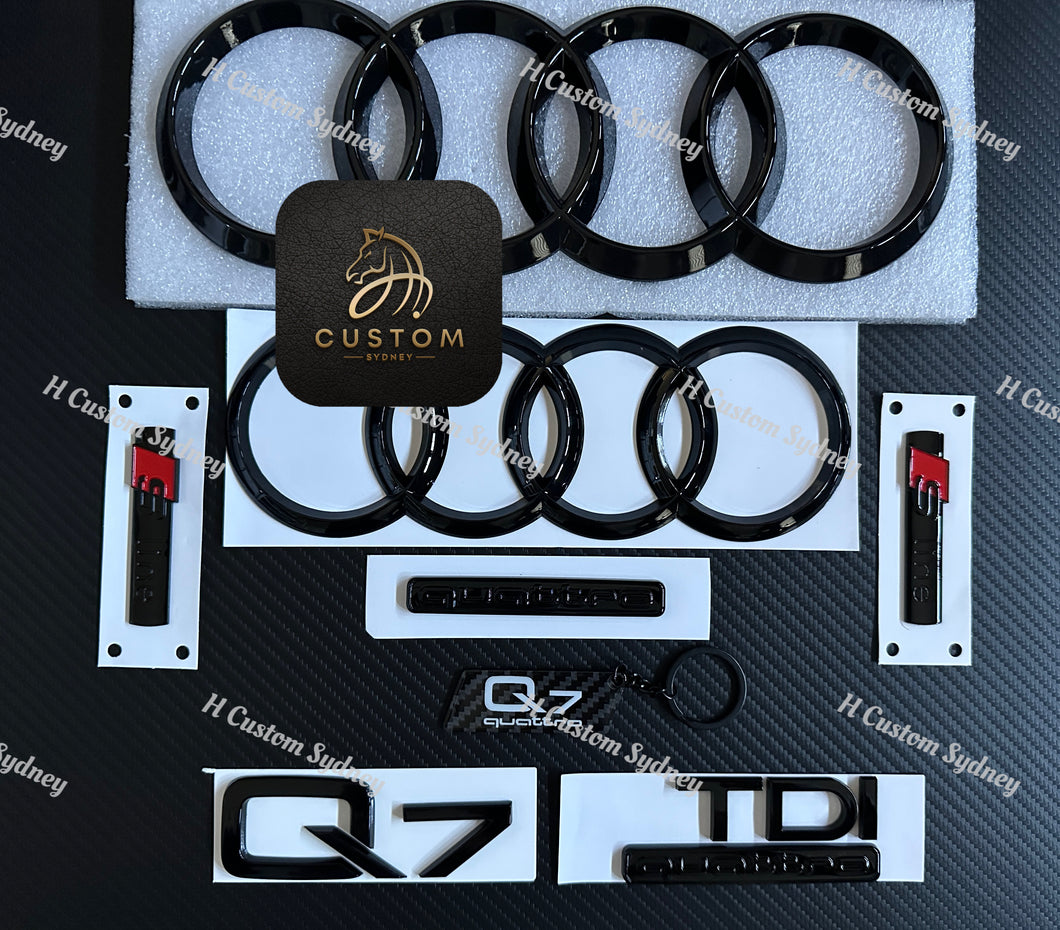 Q7 Gloss Black Full Badges Set For Audi Q7 4M 2016-2024 Exclusive Pack