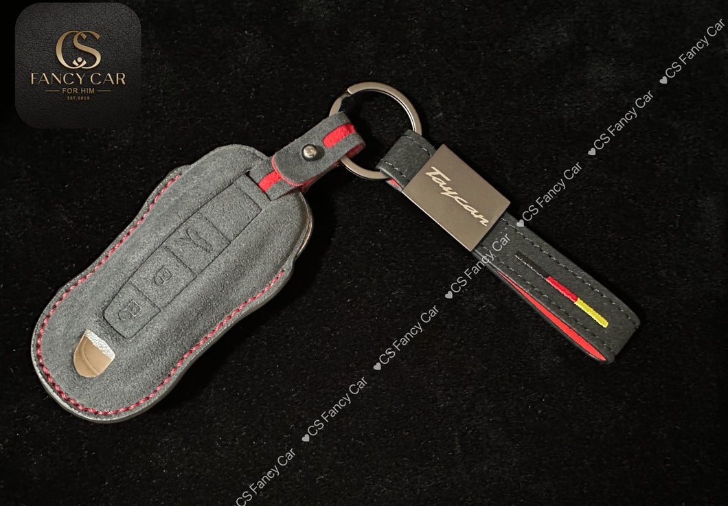 Premium Alcantara Leather Key Fob Cover Case For Porsche Taycan 4S Turbo S Exclusive Gift