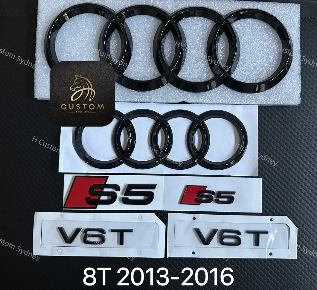 S5 Gloss Black Full Badges Emblems Package For Audi S5 8T 2013-2016 Exclusive Pack