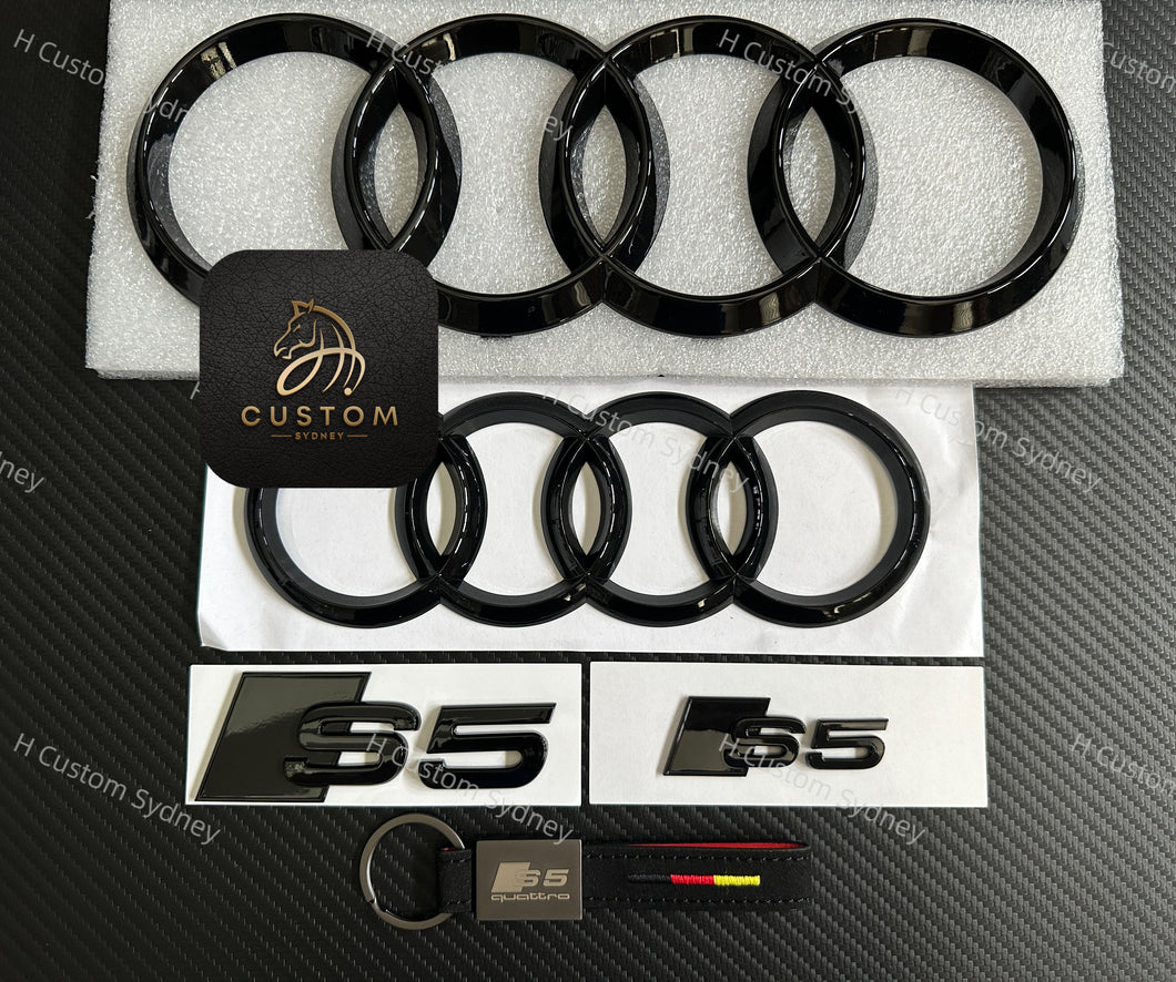 S5 Gloss Black Badges Package For Audi S5 F5 2017-2023 Full Blacked Out Exclusive Pack