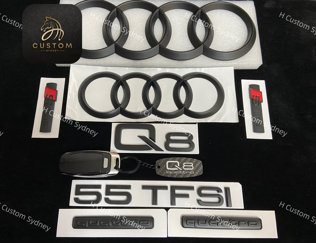 Q8 Matte Black Full Badges Package For Audi Q8 55TFSI Exclusive Pack