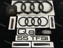 Load image into Gallery viewer, Q8 Gloss Black Full Black Badges Package For Audi Q8 50TDI 55TFSI Exclusive Pack
