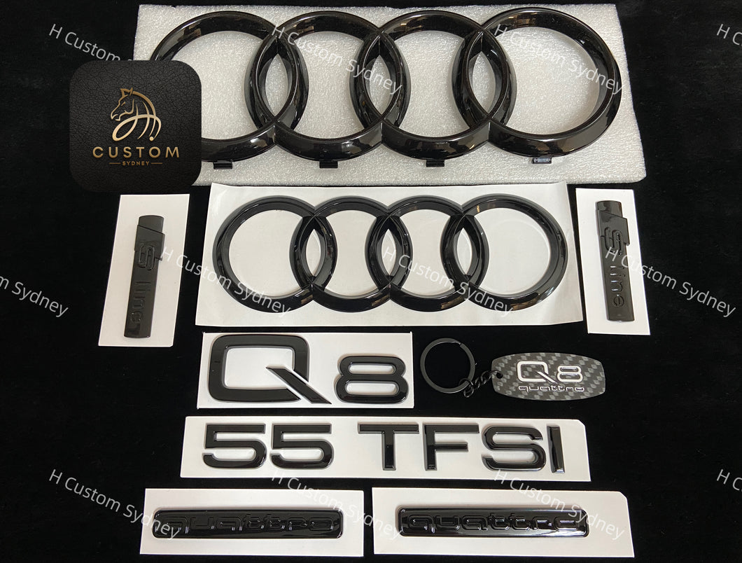 Q8 Gloss Black Full Black Badges Package For Audi Q8 50TDI 55TFSI Exclusive Pack