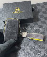 Load and play video in Gallery viewer, Luxury Alcantara and Nappa Leather Key Fob Cover Case Keychain Pack Fit For Land Rover Range Rover SVR Model Custom Made Exclusive Gift

