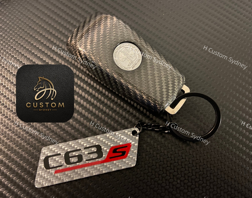 Genuine Carbon Fiber Key Fob Cover Keyring Pack For Mercedes C63S Custom Made