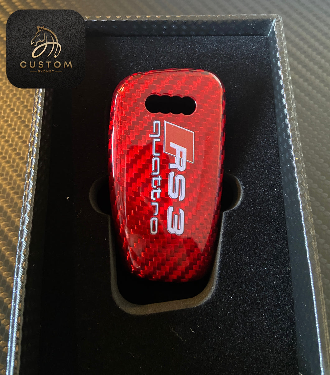 Genuine Carbon Fiber Keyring Key Fob Cover Package For Audi RS3 S3 RSQ3 Q3 Custom Made