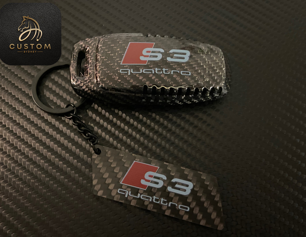 Genuine Carbon Fiber Key Fob Cover Keyring Pack For Audi S3 RS3 GY Model 2021-2023 Exclusive Gift