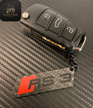 Load image into Gallery viewer, Gloss Black Genuine Carbon Fiber RS3 Keyring Keychain For Audi RS3 Custom Gift
