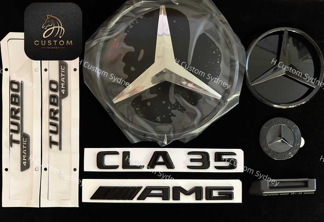 CLA35 Full Black Badges Package For Mercedes CLA35 C118 Exclusive Pack