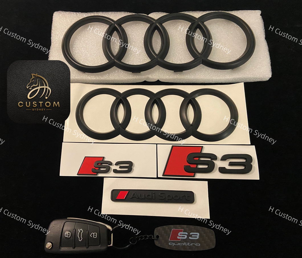 S3 Matte Black Full Badges Package For Audi S3 8V GY Exclusive Pack 2014-2023