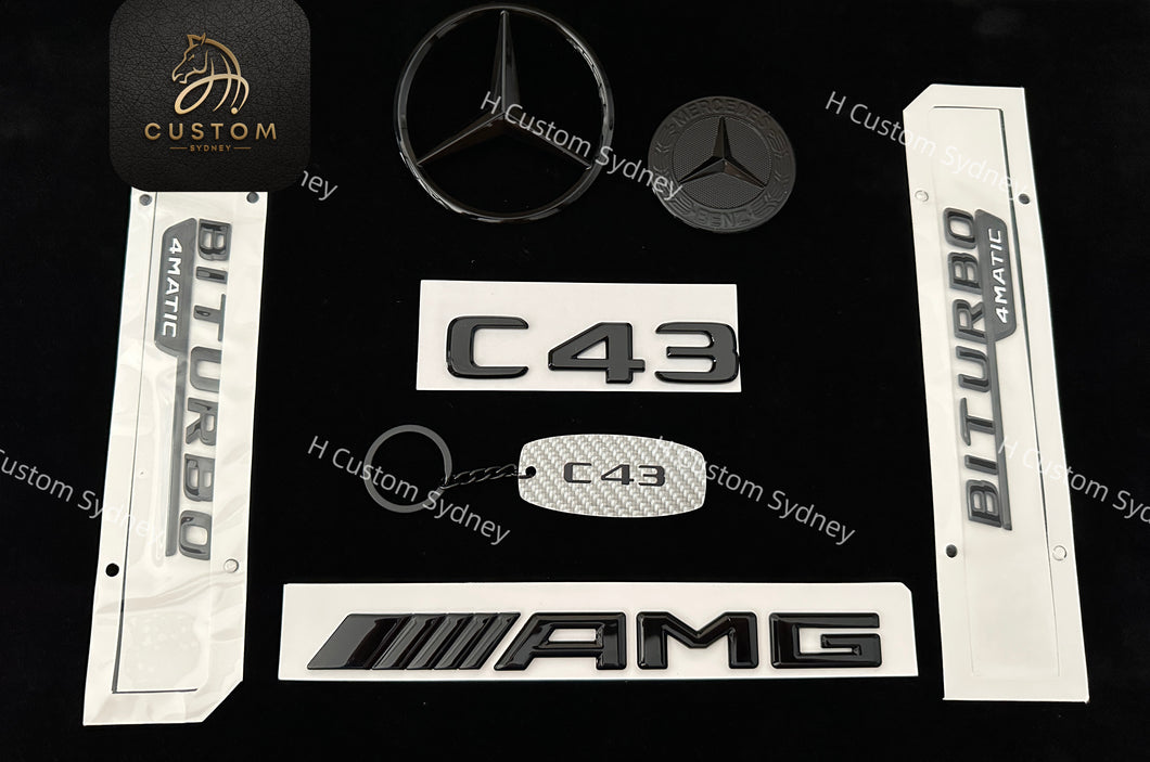 Gloss Black C43 Full Badges Emblems Package for Mercedes C43 W205 C205 S205 A205 Exclusive Pack