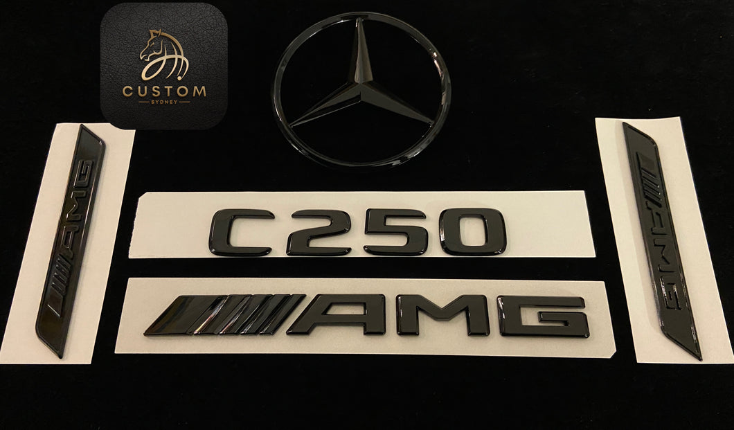 Gloss Black C250 C300 C200 Badges Package For Mercedes AMG C300 C250 C200 W205 C205 S205