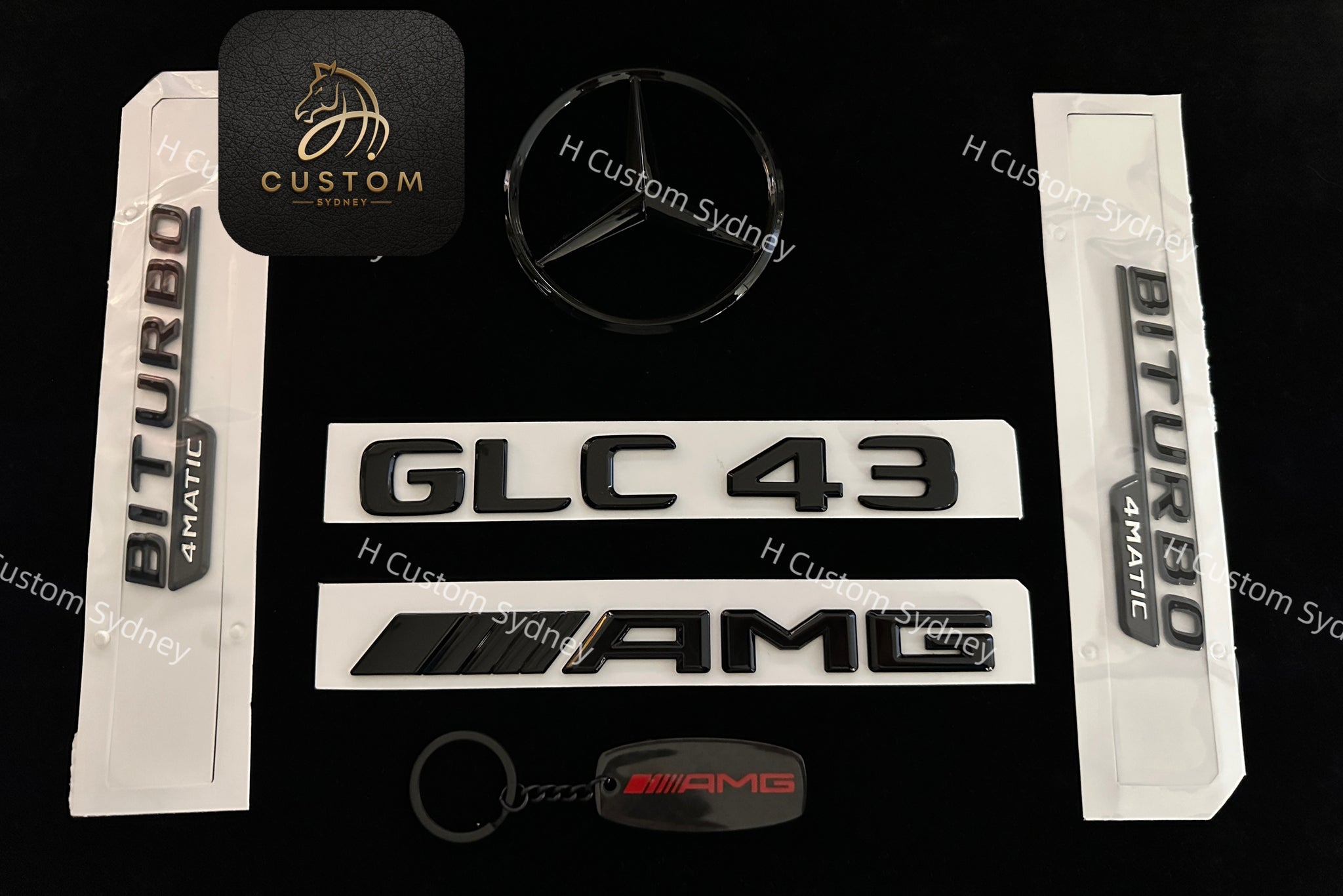 2-Pack GLE43 + AMG Black Rear Trunk Emblems - Adhesive Badge Replacement For Mercedes