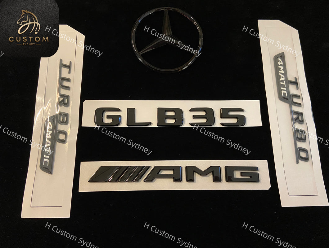 GLB35 Gloss Black Full Badges Package For Mercedes GLB35 AMG Exclusive Pack