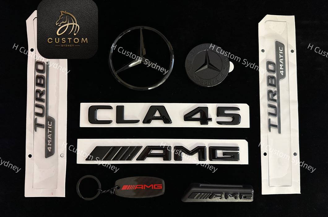 Gloss Black CLA45 Badges Package For Mercedes AMG CLA45 C117 Exclusive Pack