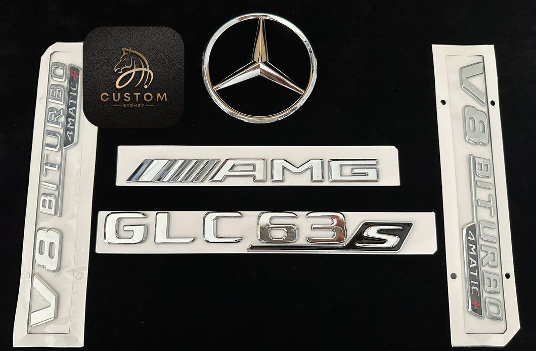 Chrome OEM GLC63S Badges Pack For Mercedes GLC63S X253 Wagon